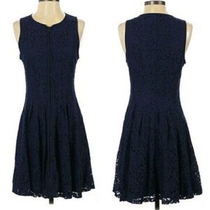 Betsy Johnson Navy Lace Skater Fit & Flare Dress Sleeveless Exposed Zipper‎ Sz 4